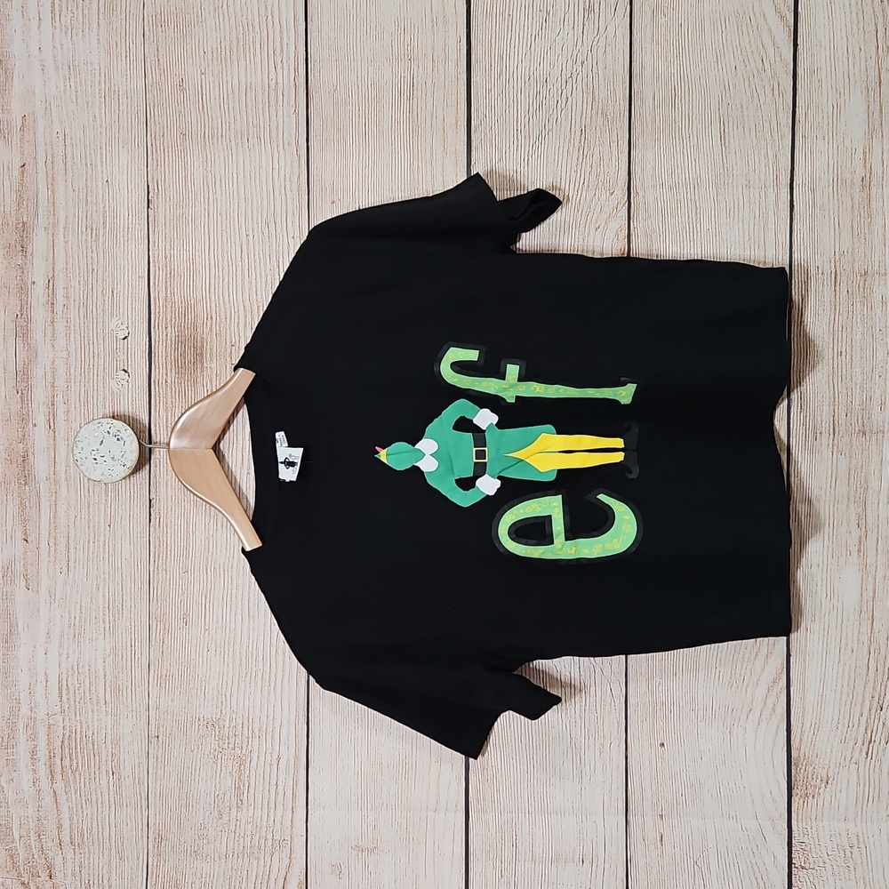 💟 Elf Christmas Cropped Short Sleeve Shirt Black M L